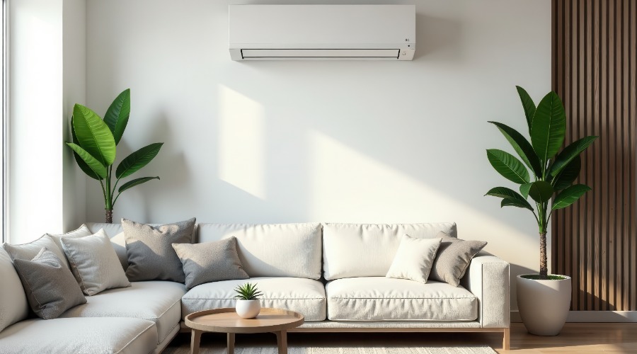 ductless unit on living room wall